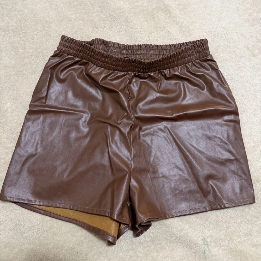 High Waist Brown Leather Shorts